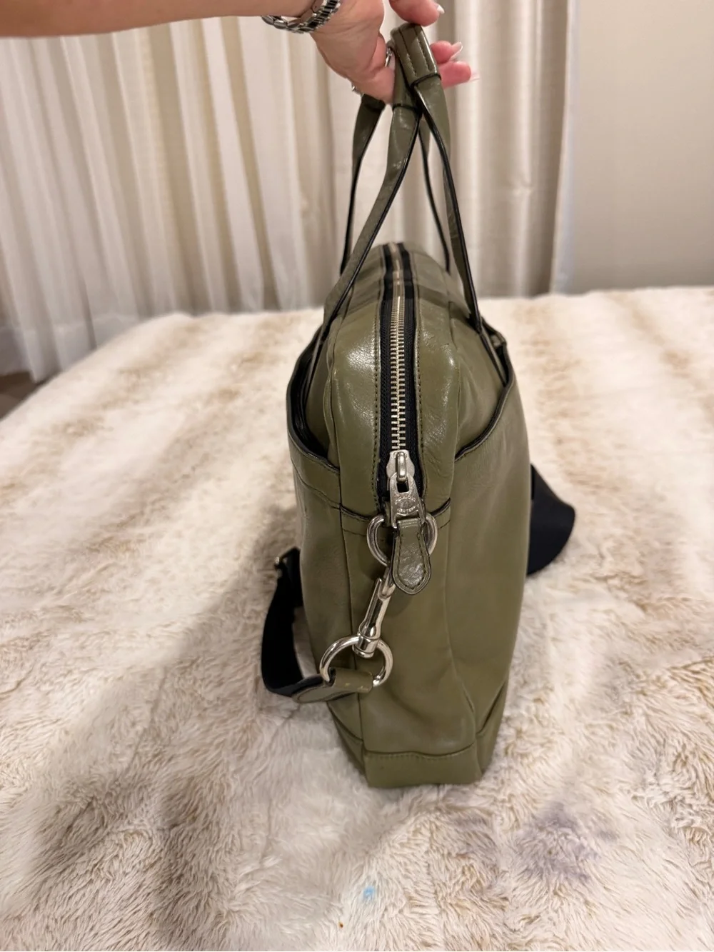 Coach Olive Green Leather Briefcase Laptop Business Bag Crossbody Messenger